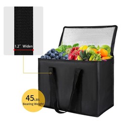 CIVJET 1-Pack Insulated Reusable Grocery Bags, 16 x 13 x 9 inches, Black