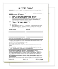 2-PART BUYERS GUIDE FORM FILE COPY NO TAPE IMPLIED WARRANTY 100 PER PACK CAR LOT