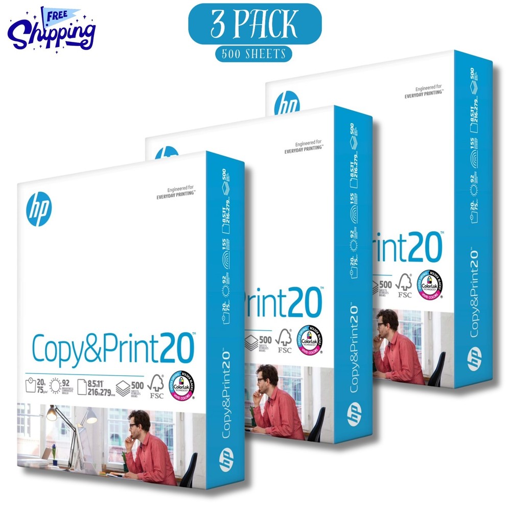 HP Printer Paper 8.5 x 11 Paper Copy &Print 20 lb 1 Ream Case -500 Sheets (3 Pk)