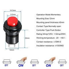 Gebildet 24pcs 12mm Momentary Push Button SPST ON/Off AC 250V/1.5A 125V/3A, L…