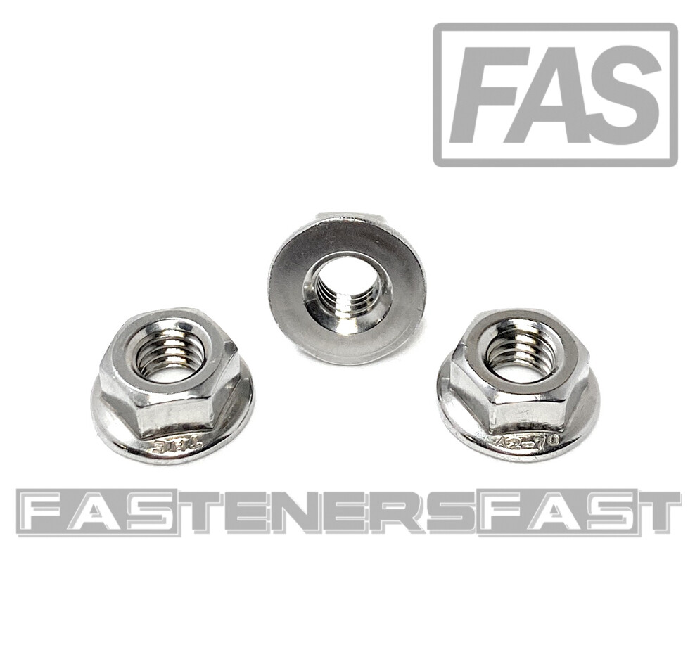 (25) M6 x 1.0 Stainless Steel Non-Serrated Flange Nuts DIN6923 Nuts M6-1.0 A2