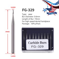 10Pcs Dental Carbide Bur FG 329 Pear for High Speed Handpiece Friction Grip Burs