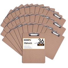 36 Pack Wood Clipboards Bulk, Letter Size Recycled Hardboard, Low Profile Clip f
