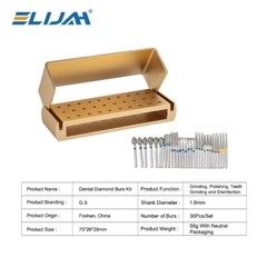Dental Diamond Burs Drill+Disinfection Bur Block High Speed Handpiece–30Pcs/Set