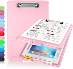 Clipboard with Storage, Heavy Duty Plastic Storage Clipboard w/ Low Profile Clip