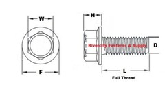 M6-1.0×16 Flange Bolts 6mm x 1.0 x 16mm Grade 10.9 Steel Screws M6x1.0 x 16