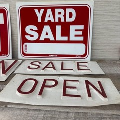 Vintage Red & White Plastic Sign Lots – Exit Yard Sale Open Wild Rice Buyer Door