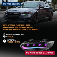 Multicolor Chase LED Headlights for Honda Accord 2018-2022 – Quad Beam Pair