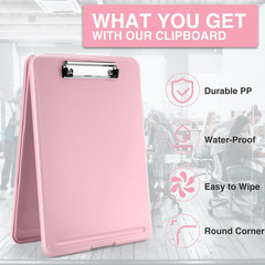 Clipboard with Storage, Heavy Duty Plastic Storage Clipboard w/ Low Profile Clip