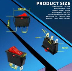 5 Pcs AC110V/120V Rocker Switch Red Light 3 Pin LED SPST ON-Off USA SHIPPING