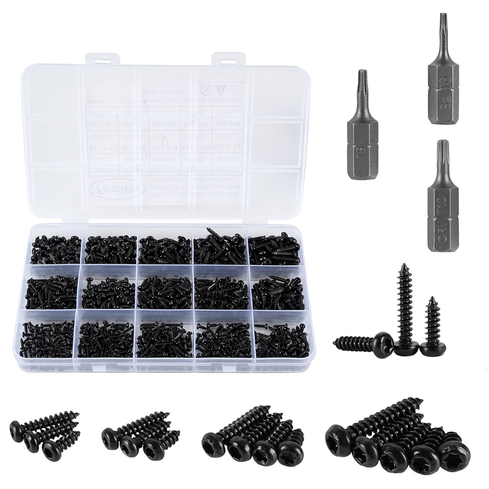 760Pcs Torx Pan Head Self Tapping Screws Kit, Black Carbon Steel, 15 Sizes