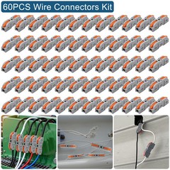 60 PCS 1 in 1 out Compact Wire Connectors Snap-On Terminal Solid & Stranded Wire