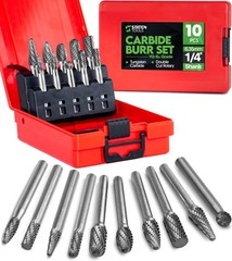 Carbide Burr Set 1/4″ (6.35mm) Shank – 10 Pcs Double Cut Die 0.25 inches