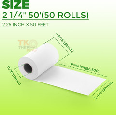 (50 Rolls) 2 1/4″ 50′ Feet White Paper Cash Register POS Receipt, Fits All Credi