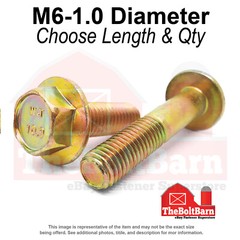 M6-1.0 Class 10.9 Hex Flange Screws Frame Bolts Zinc Yellow (Pick Length &Qty)