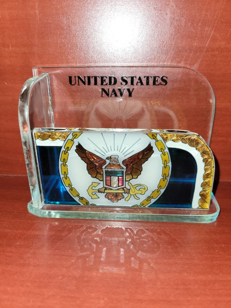 Joan Baker Designs Art Glass Business Card Holder United States Navy