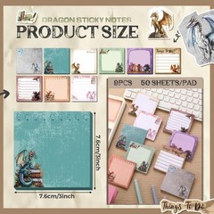 Saypacck 9 Pads Dragon Sticky Notes 3×3 Inch Cute Self Stick Notepads Notes Adhe