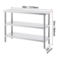 Uimoso Stainless Steel Work Table for Commercial Kitchens, 18″x48″