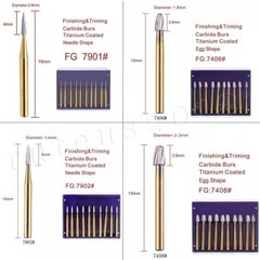 10*Tungsten Carbide Gold Burs Trimming Finishing FG7901 /7902/ 7406 /7408 Dental