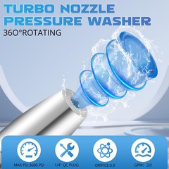 XUZOG Turbo Nozzle Pressure Washer, 3600 PSI Stainless Steel 0.25 inches