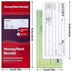 6-Pack Carbonless Receipt Book for Small Business – Money & Rent Receipts, 2-…