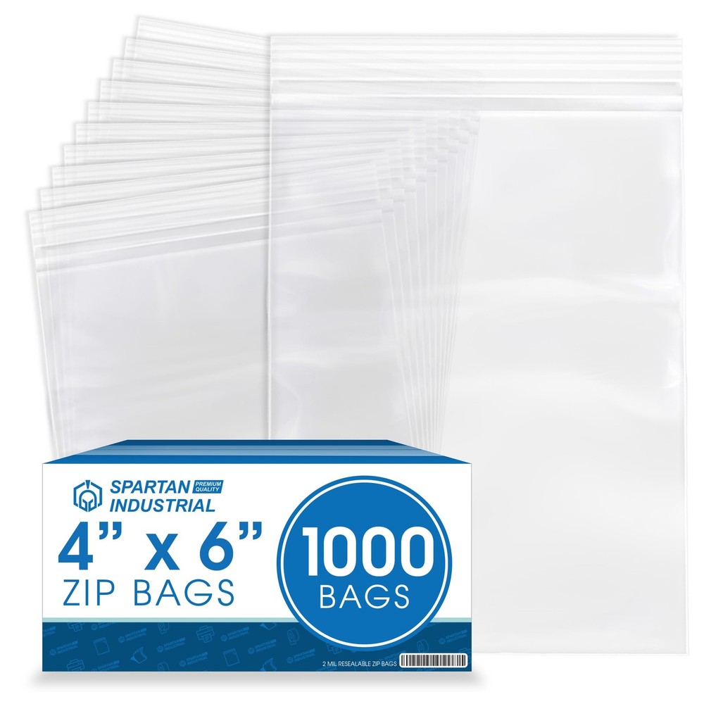 – 4” X 6” (1000 Count) 2 Mil Clear Reclosable Zip Plastic Poly Bags with Rese…