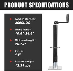 Heavy Duty A-Frame Trailer Jack and Lift with Base Plate with 2200 Lbs. Capacity