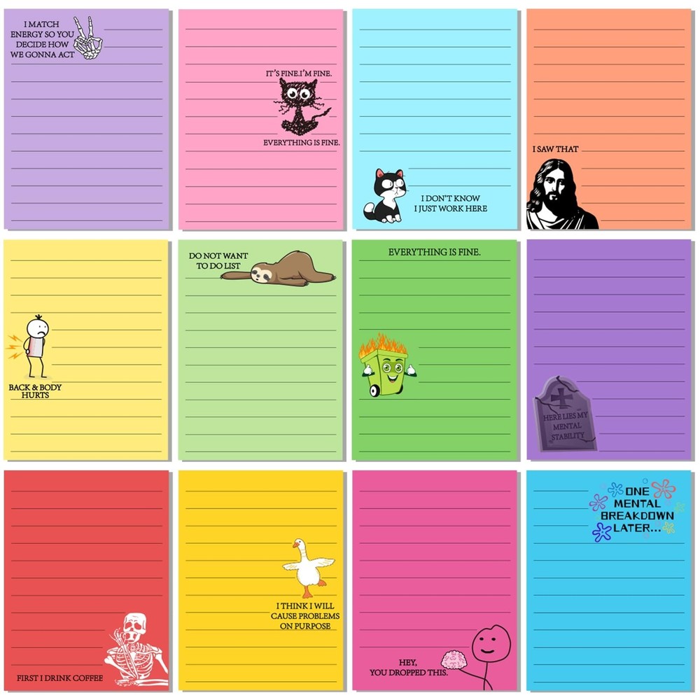 12 Pcs Funny Sticky Notes for Work 4×3 Inches Sarcastic Self Adhesive Notepad…