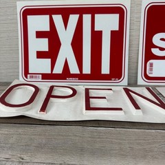 Vintage Red & White Plastic Sign Lots – Exit Yard Sale Open Wild Rice Buyer Door