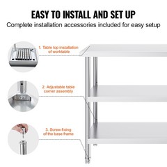 Uimoso Stainless Steel Work Table for Commercial Kitchens, 18″x48″