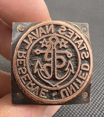 Vintage Letterpress Printing Block United States Naval Reserve Copper On Wood 1”