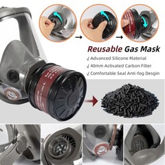 Full Face Respirator Gas Mask w/ Filters -2PCS 40mm Activated Carbon Filter 6800
