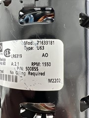 FASCO 71633181 Inducer Fan Motor, Type U63, 115V, 60Hz, 5008SS, 2.1A, LR6319
