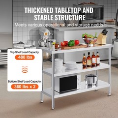 Uimoso Stainless Steel Work Table for Commercial Kitchens, 18″x48″