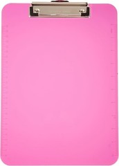 Plastic Clipboard with Low Profile Clip and Pull Out Hook,Neon Pink,9″x12.5″,1PK