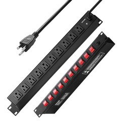 1U PDU, 10 Outlets, Rack Mount Power Strip Fits Standard 19″ Server Racks, with
