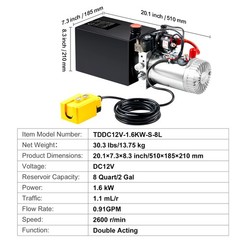 Uimoso Hydraulic Pump 8 Quart Double Acting Power Unit for Dump Trailer, DC 12V