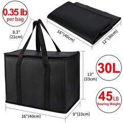 CIVJET 1-Pack Insulated Reusable Grocery Bags, 16 x 13 x 9 inches, Black