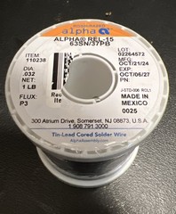 Alpha 110238 REL-15 63/37 Rosin Core Solder Wire .032” 1 lb Spool EXP 10/2027+