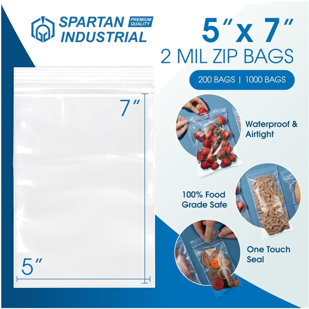 Clear Sealable Zipper Bags – 5×7 – 2 Mil – 1000 Ct