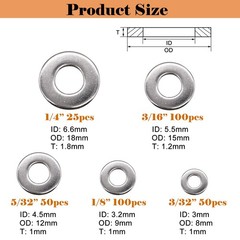 Sunxeke 325pcs Stainless Steel Washers for Blind Pop 0.25 inches, Silver