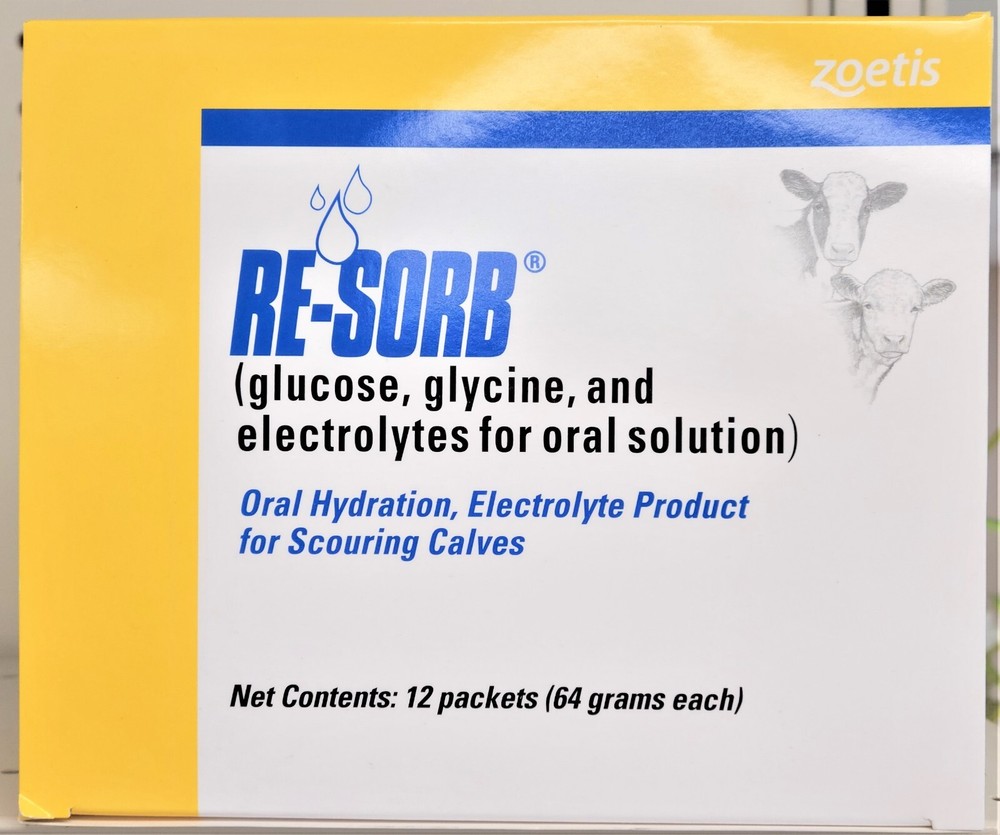RE-SORB Oral Hydration Electrolyte for Diarrhea in Calves 12ct Box (64 g)Pkt.