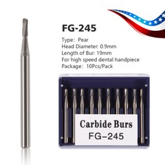 10Pcs Dental FG 245 Tungsten Carbide Burs Pear-Shaped For High Speed Handpiece
