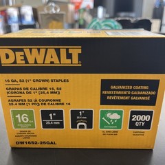 DEWALT 1 in. x 1 in. x 16-Gauge Galvanized Wide Crown Staple (2000 Pack)