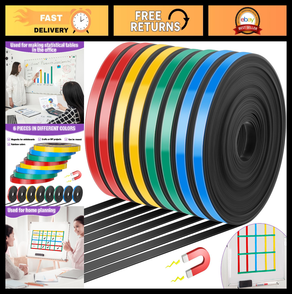 8 Rolls Magnetic Tape Strips 2/5″ x 33ft – Colorful Dry Erase Board Dividers for