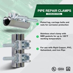 1 in. x 6 in. Long 2-Bolt IPS Pipe Repair Clamp, Stainless Steel