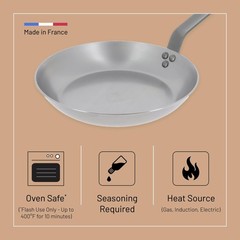 de Buyer MINERAL B Carbon Steel Omelette Pan – 9.5” Diameter, 7.7” C