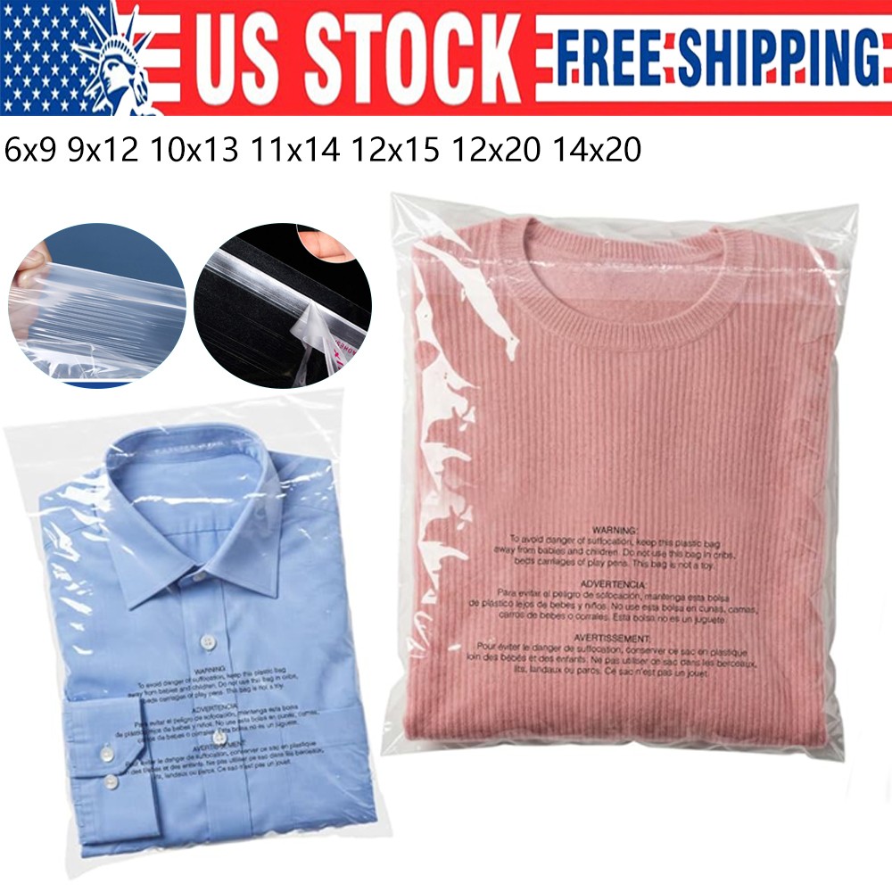 Poly Bags Resealable Suffocation Warning Clear Merchandise 1.5 mil Shirt Apparel