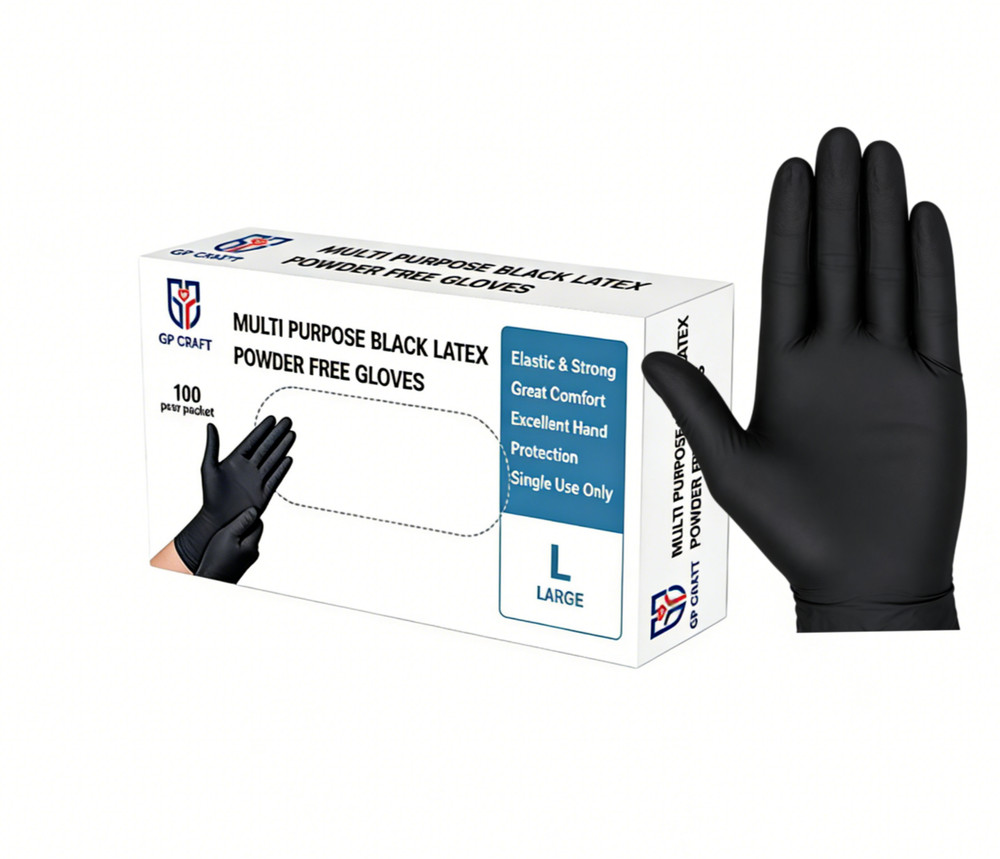 Heavy Duty Black Latex Gloves 5mil Disposable Powder-Free Food Safe