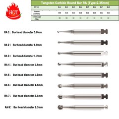 5-100 8 Types Dental Round Carbide Bur for Slow Speed Latch Type RA 1# – 8# Burs